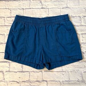 Old Navy High Rise Linen Blend Shorts Batik Blue Cuffed Hems Size Large
